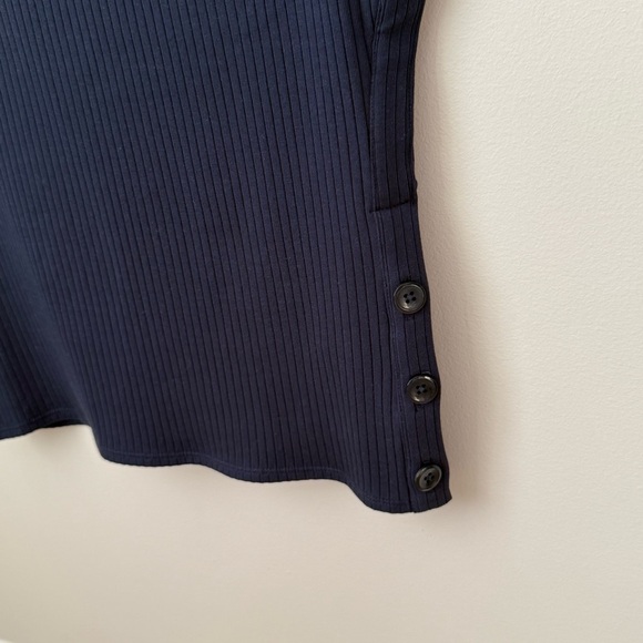 J. Crew Premium Rib Side Button Top Nautical Navy Stretch Preppy Boat Neck M - Picture 5 of 10